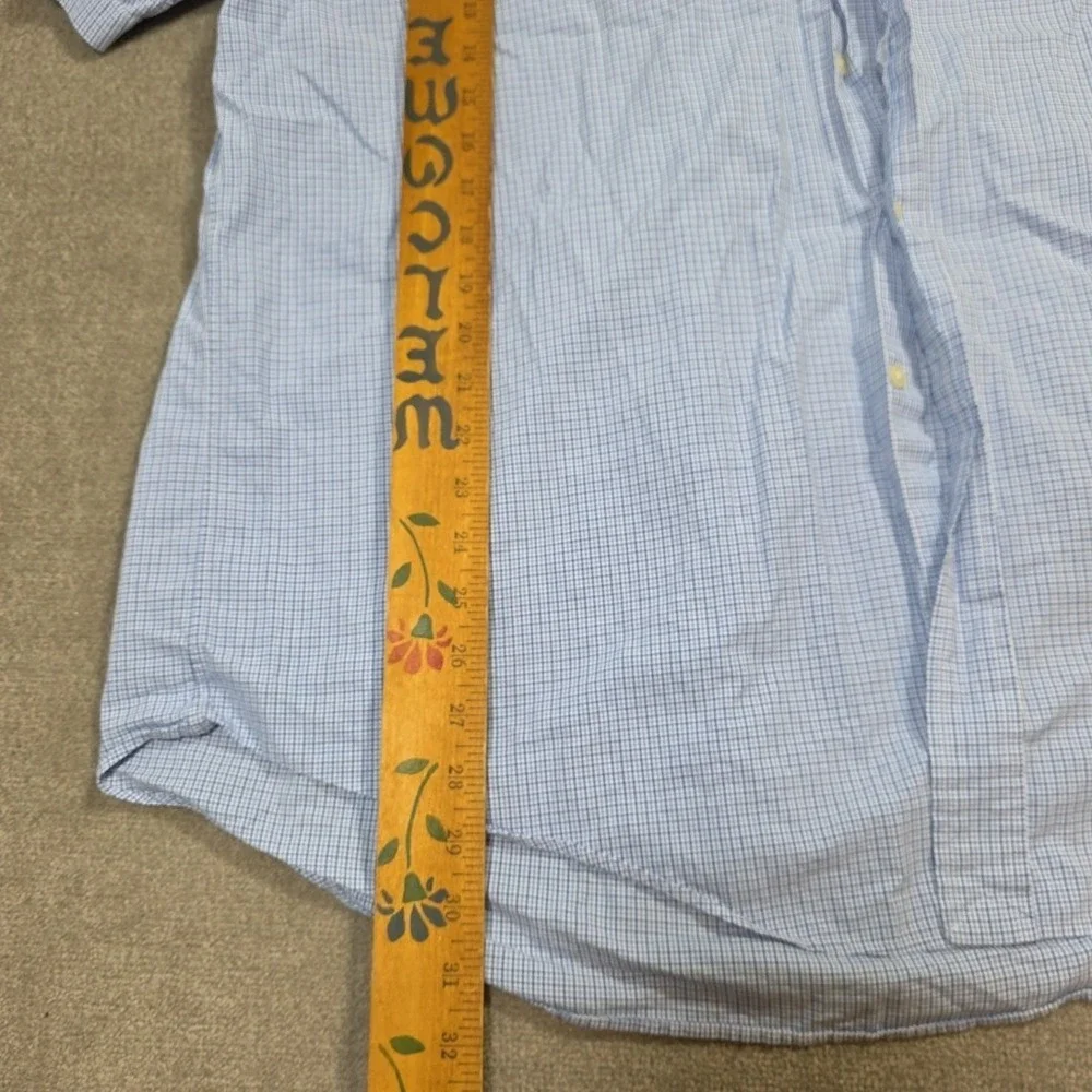 Ralph‎ Lauren Short Sleeve Blue Squares Cotton Men Button Down Shirt Size 2xL
